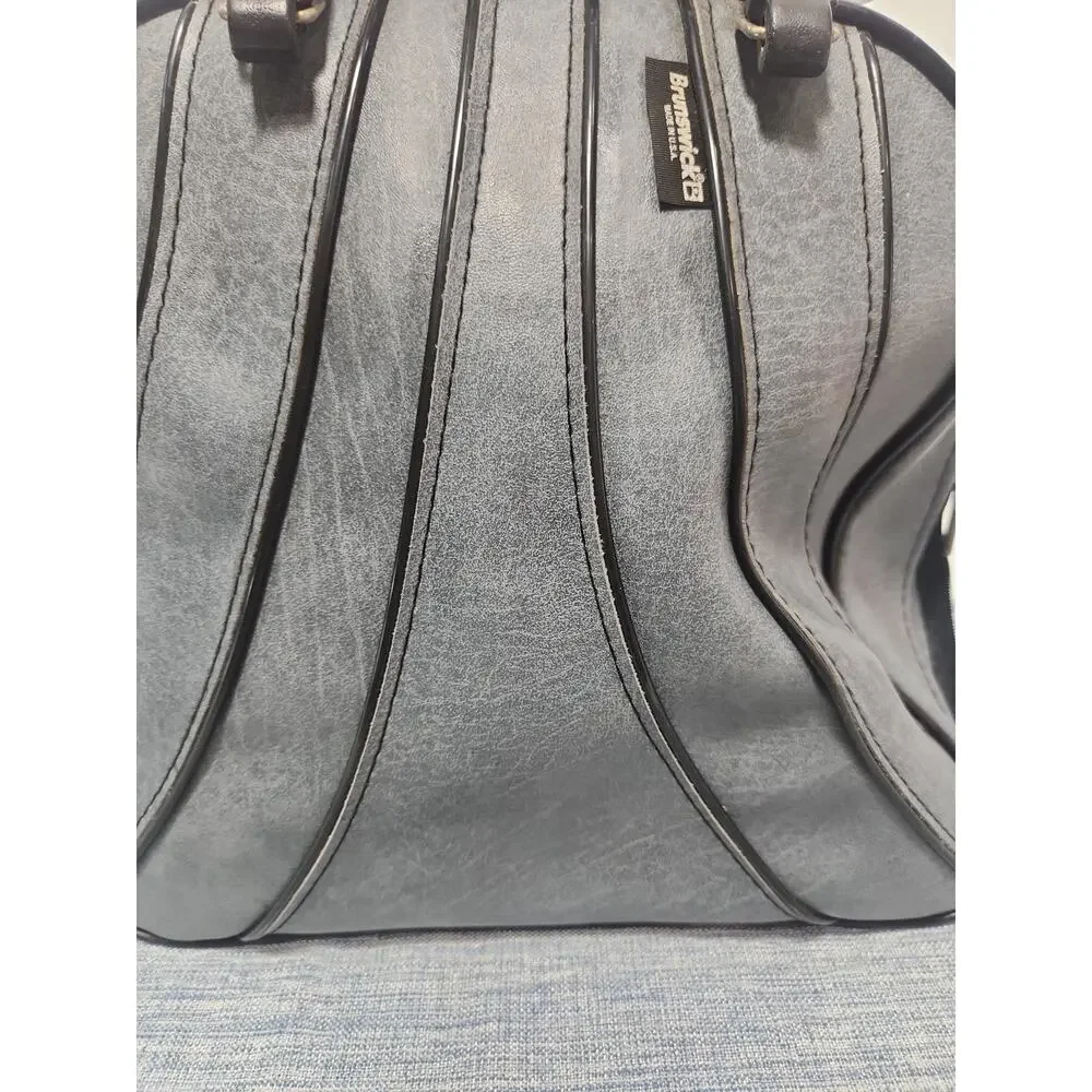 Vintage Brunswick Single Bowling Ball Bag Black Gray Vinyl Carry Case w/rack